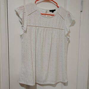 Adrianna Papell White Eyelet Knit Flutter Sleeve Top Size Medium